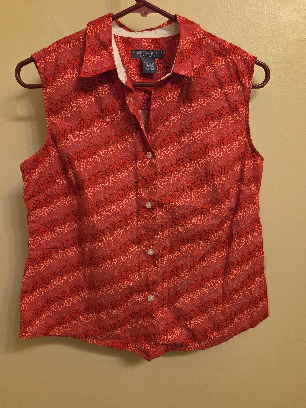 Retro Patriotic Cotton Collared Sleeveless Button Down Shirt Small Americana